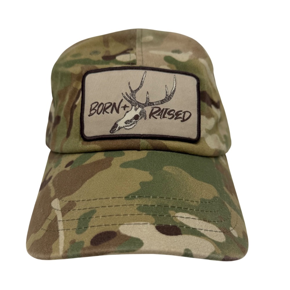 Yupoong The Classics Multicam Camo Born‎ + Raised Deer Skull Patch Baseball Hat